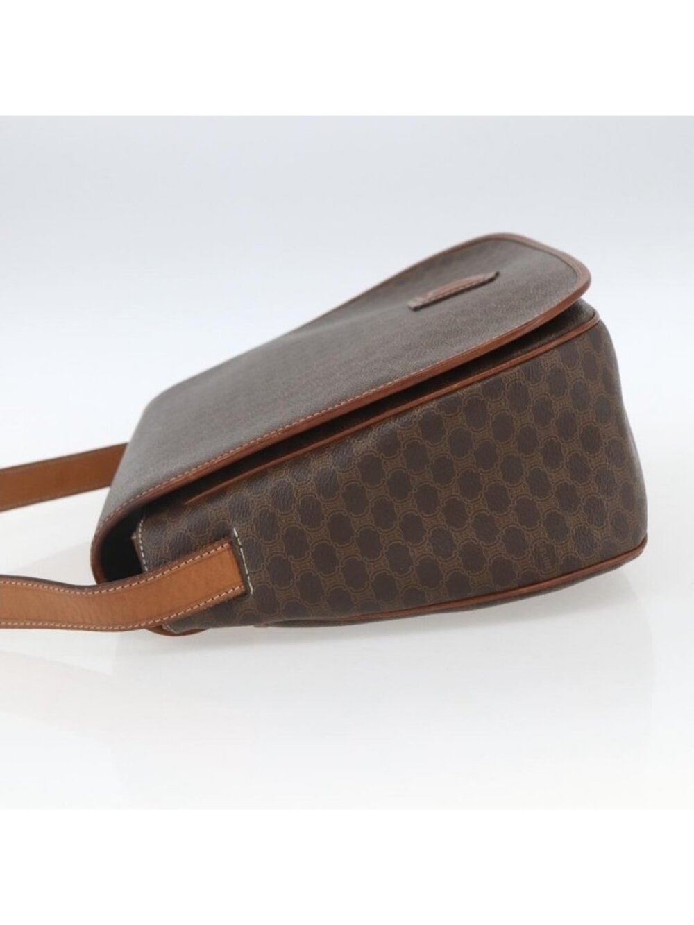 Authentic CELINE Macadam Canvas Shoulder Bag PVC Leather Brown Gold - Picture 10 of 16